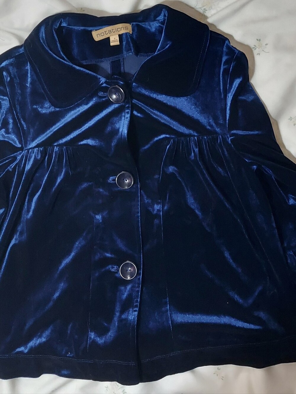 Electric Blue Velvety Puffy Sleeves Huge Buttons And Collar Small